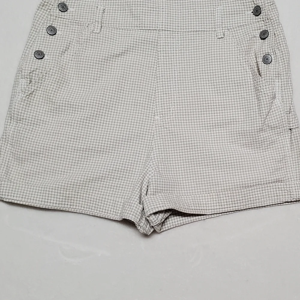 VINTAGE No Boundaries Seafaom Green Checked Side Button Shorts Overalls Romper